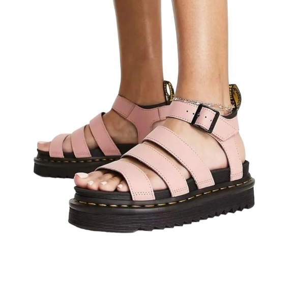 DR. MARTENS Blair Hydro Leather Strap Sandals in Peach Beige Pisa Size 7